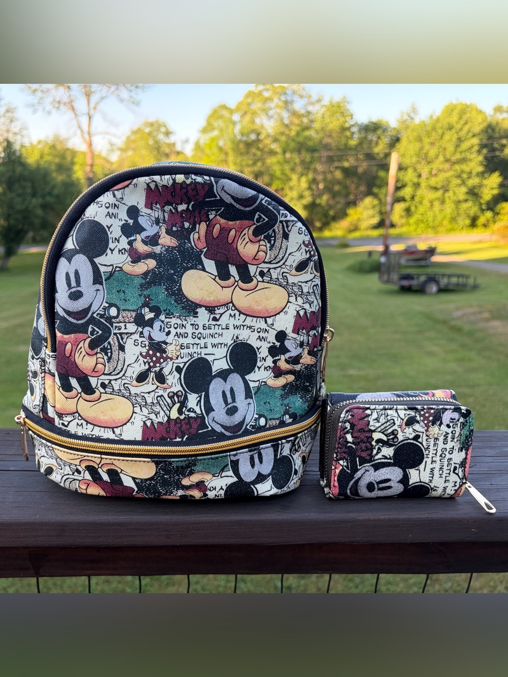 Disney loungfly Mickey Mouse Comic Strip Mini Backpack & Zip Wallet Set
